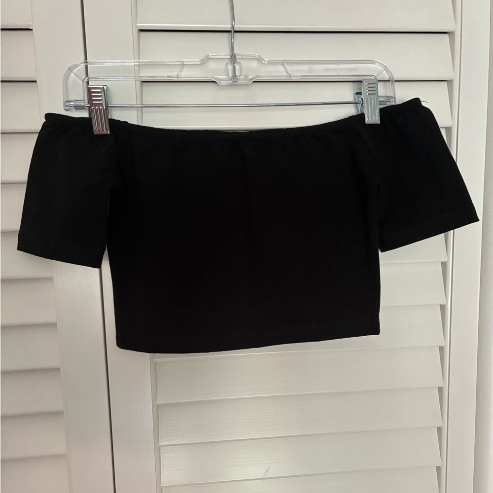 Off-Shoulder Black Cotton/Spandex Crop Top